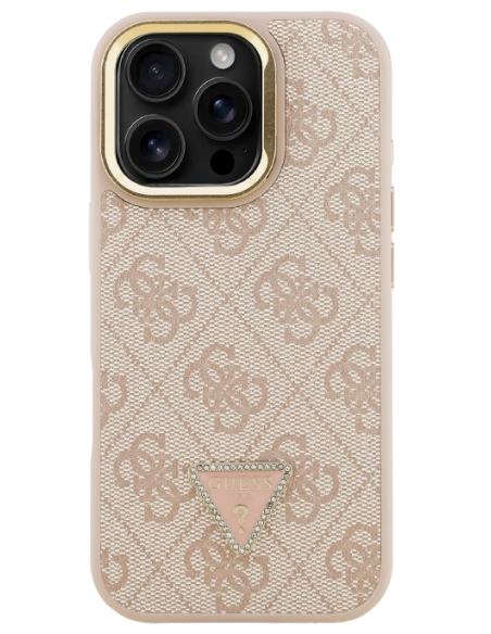 GUESS CARCASA MAGSAFE 4G TRIANGLE SOPORTE CAMARA IPHONE 16 PRO ROSA