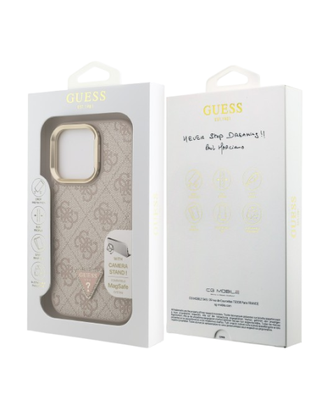 GUESS CARCASA MAGSAFE 4G TRIANGLE SOPORTE CAMARA IPHONE 16 PRO ROSA