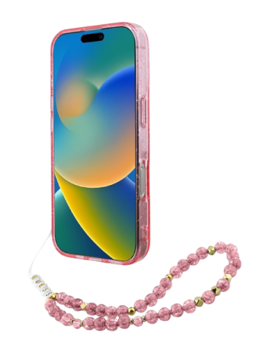 GUESS CARCASA MAGSAFE GLITTER PEARL STRAP IPHONE 16 PRO ROSA