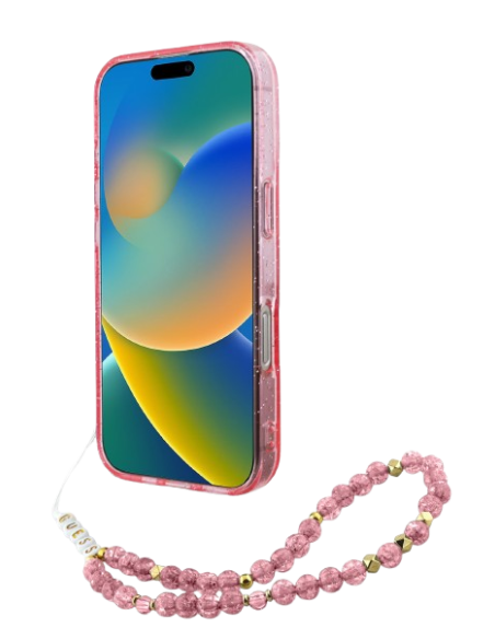 GUESS CARCASA MAGSAFE GLITTER PEARL STRAP IPHONE 16 PRO ROSA