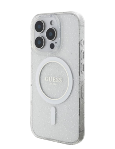 GUESS CARCASA MAGSAFE GLITTER PEARL STRAP IPHONE 16 PRO TRANSPARENTE 2