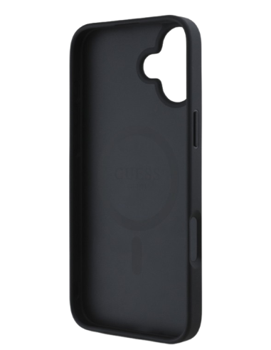 GUESS CARCASA MAGSAFE GRAINED PEONY TRIANGLE IPHONE 16 NEGRO