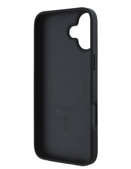 GUESS CARCASA MAGSAFE GRAINED PEONY TRIANGLE IPHONE 16 NEGRO