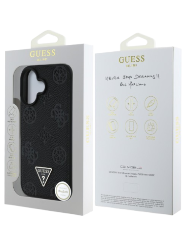 GUESS CARCASA MAGSAFE GRAINED PEONY TRIANGLE IPHONE 16 NEGRO