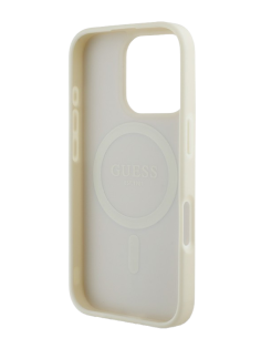 GUESS CARCASA MAGSAFE GRAINED PEONY TRIANGLE IPHONE 16 PRO BEIGE 2