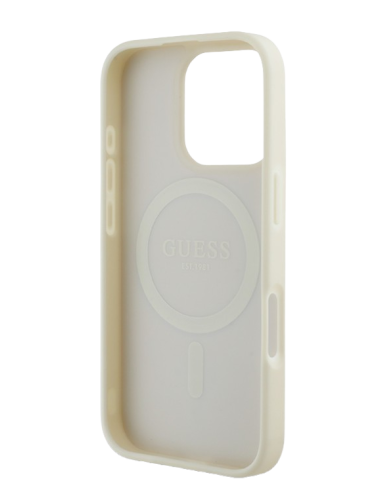 GUESS CARCASA MAGSAFE GRAINED PEONY TRIANGLE IPHONE 16 PRO BEIGE