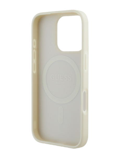 GUESS CARCASA MAGSAFE GRAINED PEONY TRIANGLE IPHONE 16 PRO BEIGE