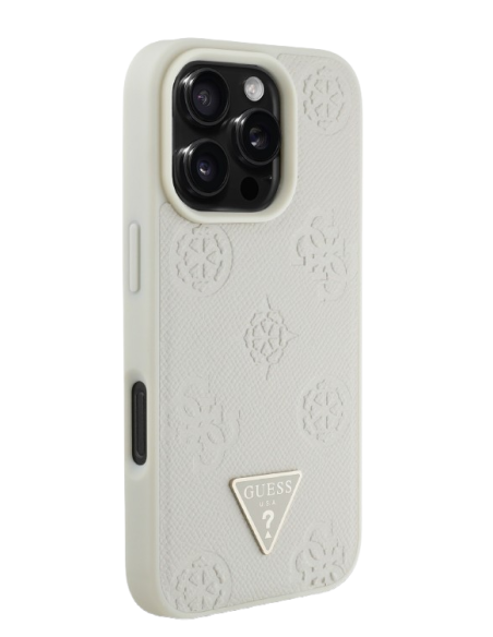 GUESS CARCASA MAGSAFE GRAINED PEONY TRIANGLE IPHONE 16 PRO BEIGE