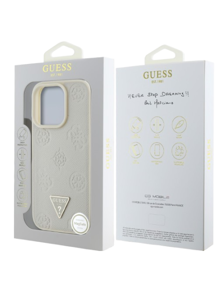GUESS CARCASA MAGSAFE GRAINED PEONY TRIANGLE IPHONE 16 PRO BEIGE