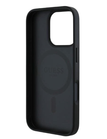 GUESS CARCASA MAGSAFE GRAINED PEONY TRIANGLE IPHONE 16 PRO NEGRO