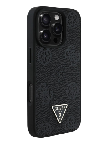 GUESS CARCASA MAGSAFE GRAINED PEONY TRIANGLE IPHONE 16 PRO NEGRO