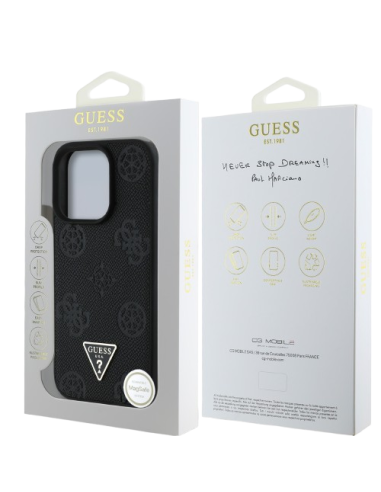 GUESS CARCASA MAGSAFE GRAINED PEONY TRIANGLE IPHONE 16 PRO NEGRO