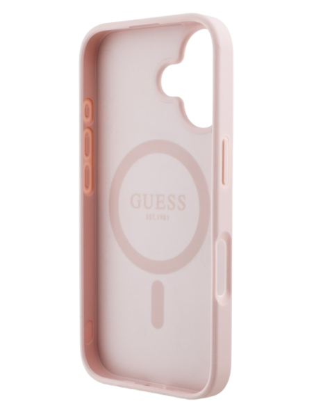 GUESS CARCASA MAGSAFE GRAINED PEONY TRIANGLE IPHONE 16 ROSA