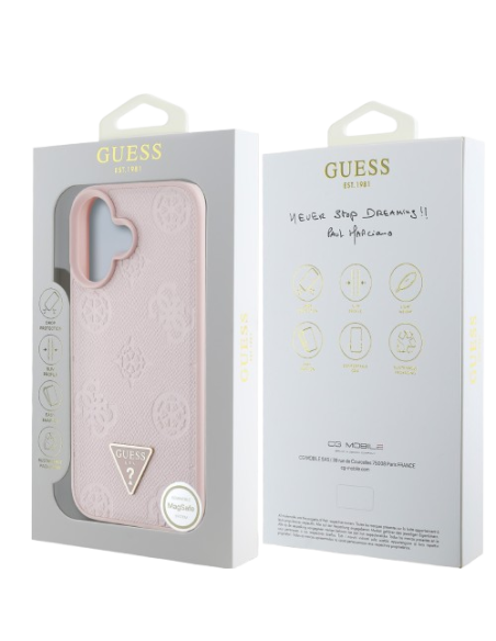 GUESS CARCASA MAGSAFE GRAINED PEONY TRIANGLE IPHONE 16 ROSA