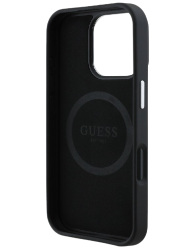 GUESS CARCASA MAGSAFE GRAINED TRIANGLE LOGO IPHONE 16 PRO MAX NEGRO