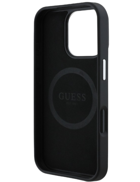 GUESS CARCASA MAGSAFE GRAINED TRIANGLE LOGO IPHONE 16 PRO MAX NEGRO