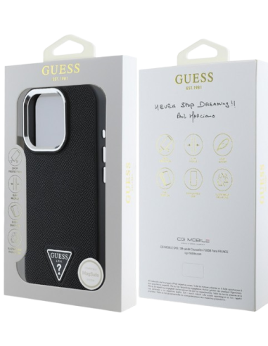 GUESS CARCASA MAGSAFE GRAINED TRIANGLE LOGO IPHONE 16 PRO MAX NEGRO