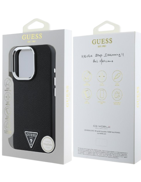 GUESS CARCASA MAGSAFE GRAINED TRIANGLE LOGO IPHONE 16 PRO MAX NEGRO