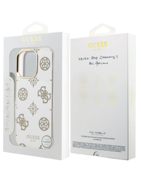 GUESS CARCASA MAGSAFE MIRROR GLITTER IPHONE 16 PRO MAX DORADO