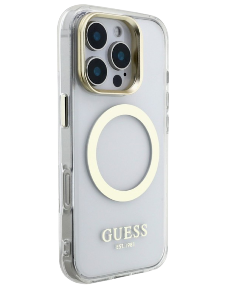 GUESS CARCASA MAGSAFE SOPORTE CAMARA IPHONE 16 PRO MAX DORADO