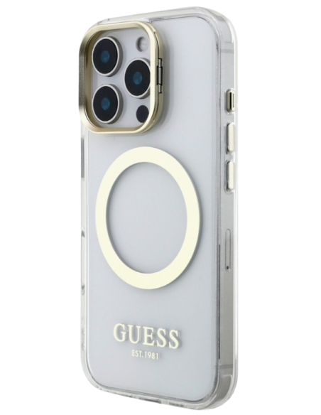 GUESS CARCASA MAGSAFE SOPORTE CAMARA IPHONE 16 PRO MAX DORADO