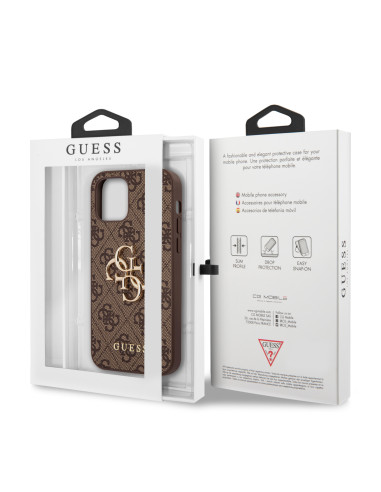 GUESS CARCASA METAL LOGO IPHONE 12 / 12 PRO MARRON