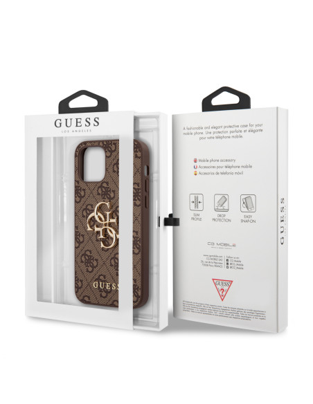 GUESS CARCASA METAL LOGO IPHONE 12 / 12 PRO MARRON