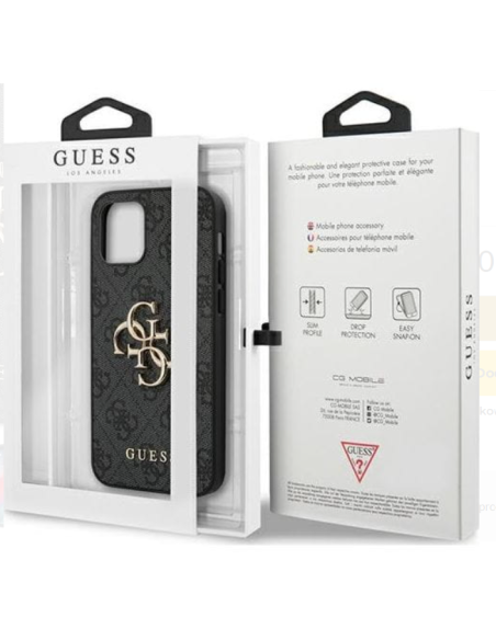 GUESS CARCASA METAL LOGO IPHONE 12 / 12 PRO NEGRO