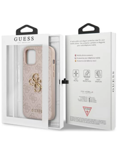 GUESS CARCASA METAL LOGO IPHONE 12/PRO ROSA 2