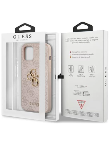 GUESS CARCASA METAL LOGO IPHONE 12/PRO ROSA