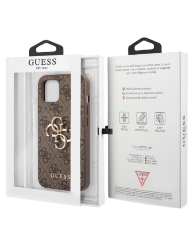 GUESS CARCASA METAL LOGO IPHONE 13 MARRON