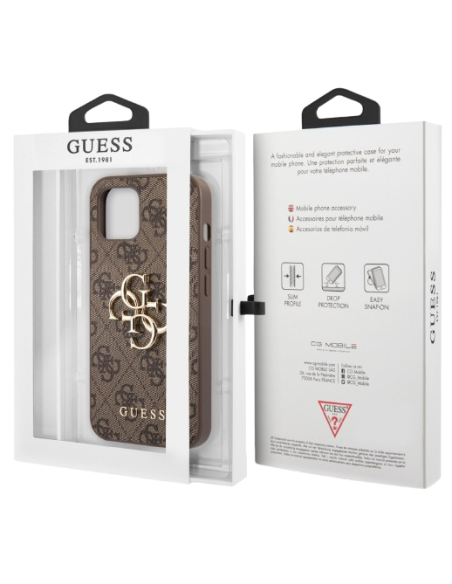 GUESS CARCASA METAL LOGO IPHONE 13 MARRON