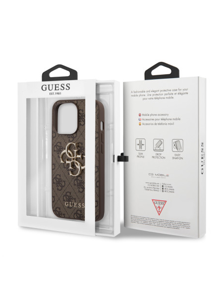 GUESS CARCASA METAL LOGO IPHONE 13 PRO MAX MARRON