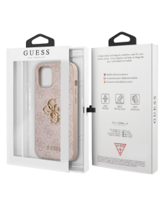 GUESS CARCASA METAL LOGO IPHONE 13 ROSA 2