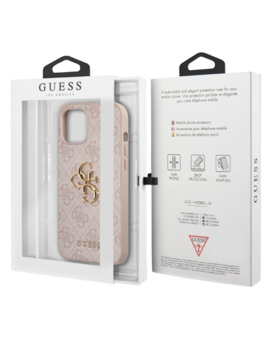 GUESS CARCASA METAL LOGO IPHONE 13 ROSA