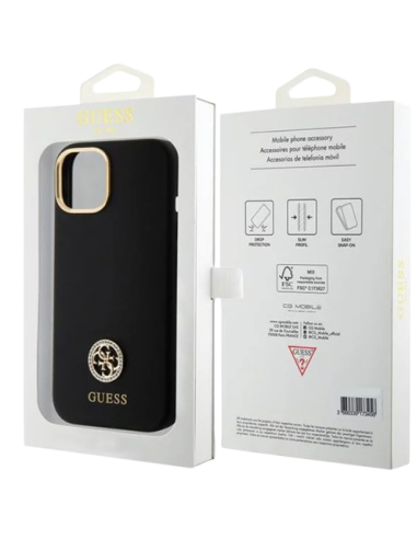 GUESS CARCASA SILICONE STRASS IPHONE 15 PRO NEGRO