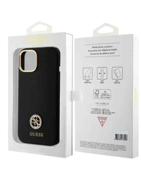 GUESS CARCASA SILICONE STRASS IPHONE 15 PRO NEGRO