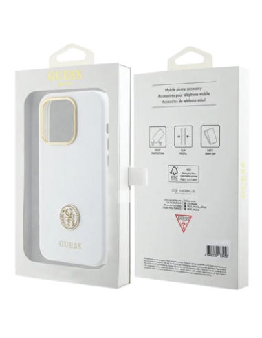 GUESS CARCASA SILICONE STRASS IPHONE 16 BLANCO