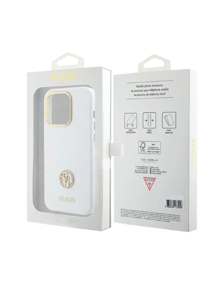 GUESS CARCASA SILICONE STRASS IPHONE 16 BLANCO