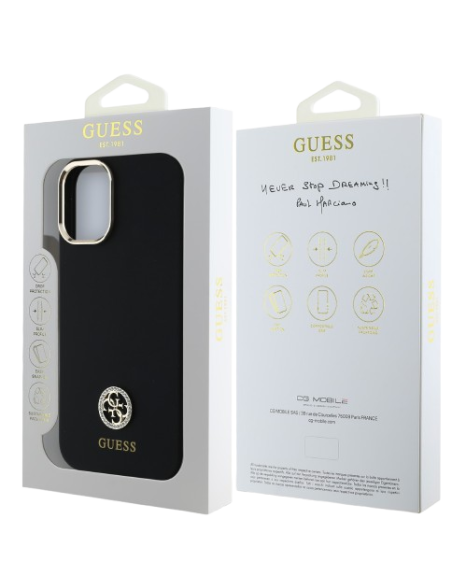 GUESS CARCASA SILICONE STRASS IPHONE 16 PLUS NEGRO