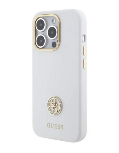 GUESS CARCASA SILICONE STRASS IPHONE 15 PRO BLANCO