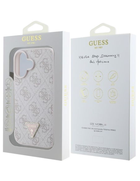 GUESS CARCASA TRIANGLE STRASS IPHONE 16 PLUS ROSA