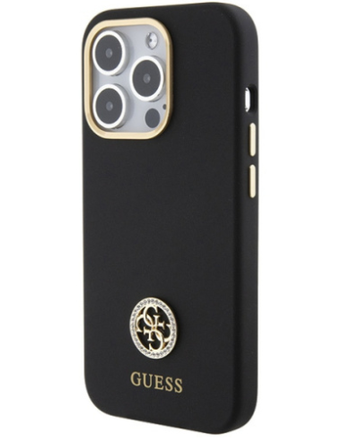 GUESS CARCASA SILICONE STRASS IPHONE 15 PRO NEGRO