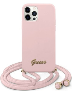 GUESS carcasa 'SILICONE METAL' IPhone 12 MINI con colgante ROSA