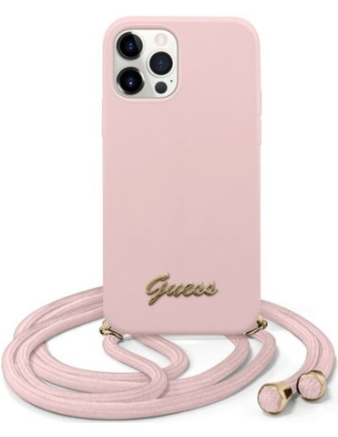 GUESS carcasa 'SILICONE METAL' IPhone 12 MINI con colgante ROSA