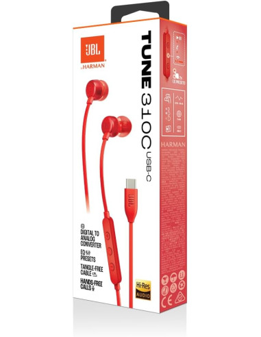 JBL AURICULAR TUNE 310C ROJO