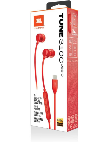 JBL AURICULAR TUNE 310C ROJO
