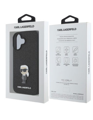 KARL LAGERFELD CARCASA GLITTER PIN IPHONE 16 PLUS NEGRO