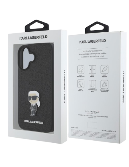 KARL LAGERFELD CARCASA GLITTER PIN IPHONE 16 PLUS NEGRO