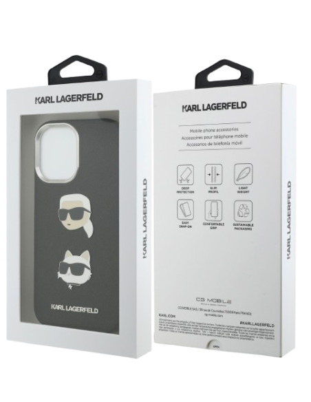 KARL LAGERFELD CARCASA GRAINED K&C HEADS IPHONE 17 NEGRO